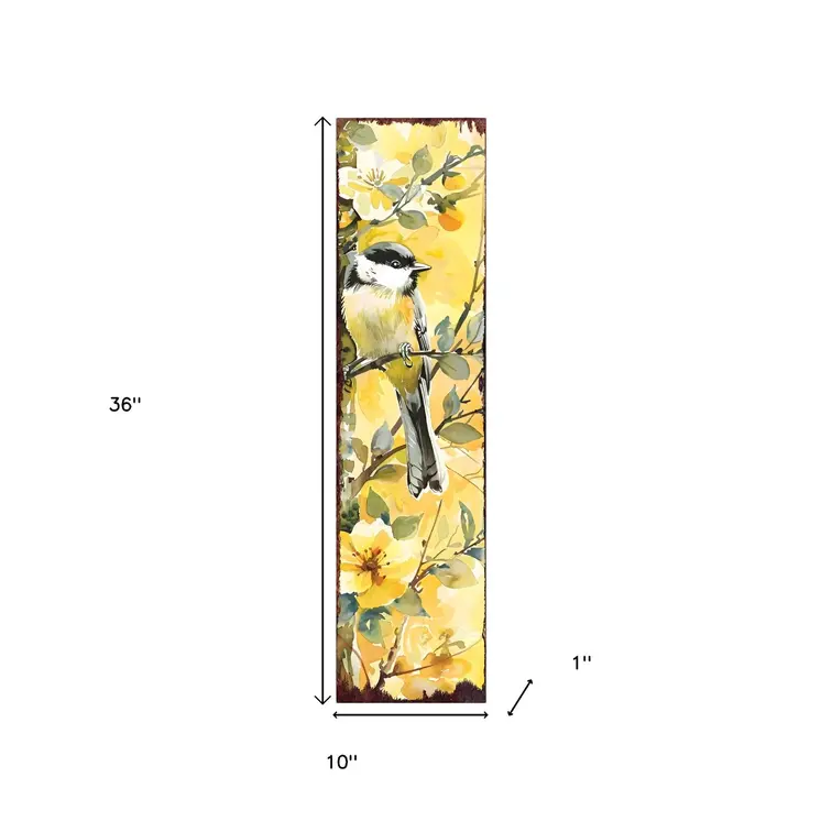 36" Yellow Chickadee Solid Wood Porch Sign