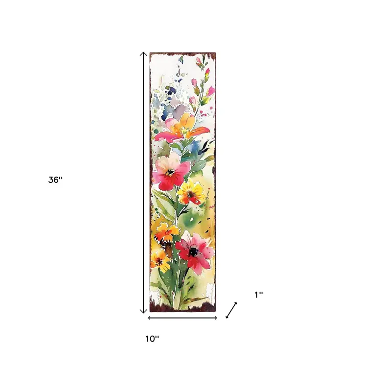 36" White Pink And Yellow Wildflowers Solid Wood Porch Sign