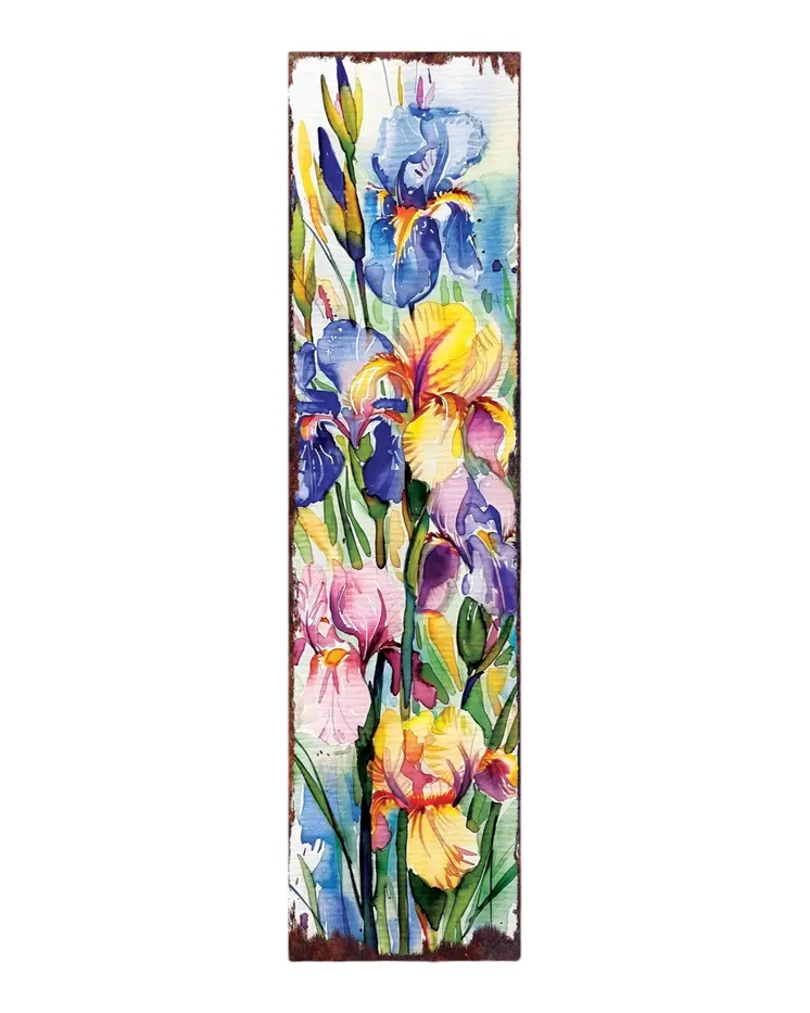 36" Purple Pink And Yellow Iris Solid Wood Porch Sign