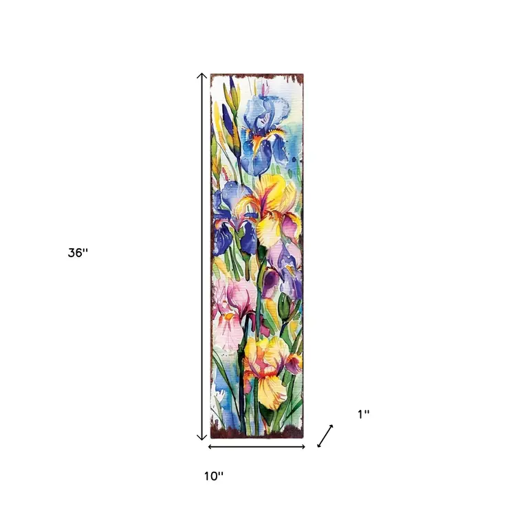 36" Purple Pink And Yellow Iris Solid Wood Porch Sign