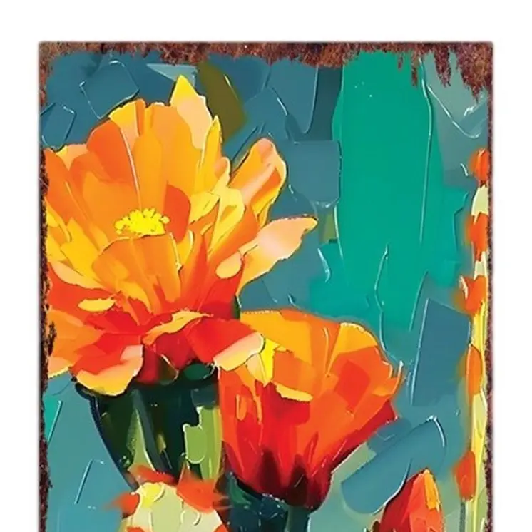 36" Blue Green And Orange Cactus Solid Wood Porch Sign