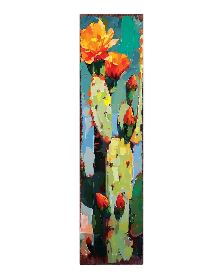 36" Blue Green And Orange Cactus Solid Wood Porch Sign