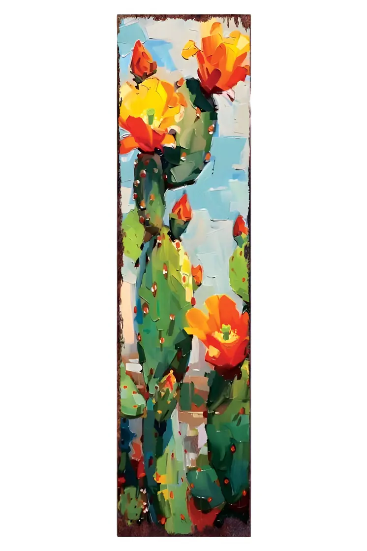 36" Green And Orange Cactus Solid Wood Porch Sign