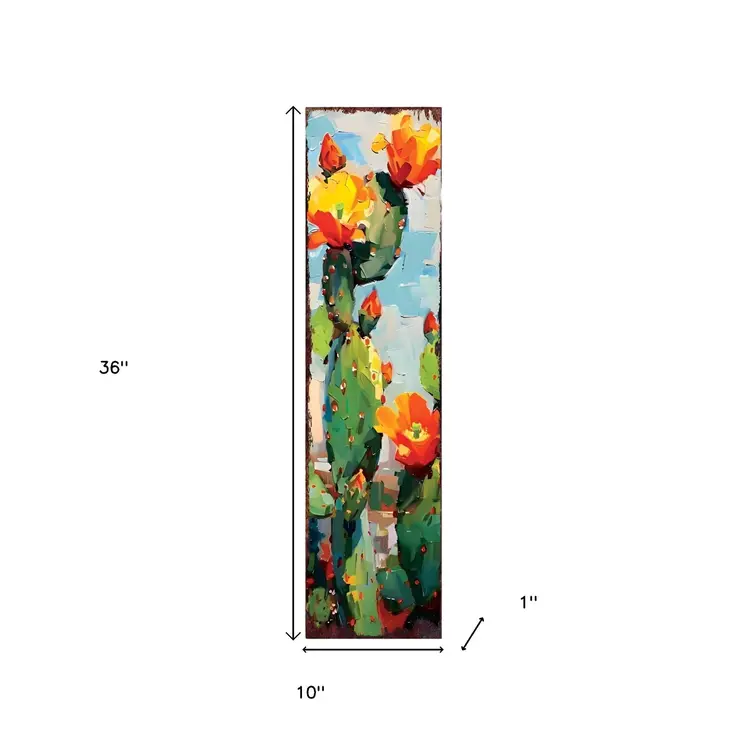36" Green And Orange Cactus Solid Wood Porch Sign