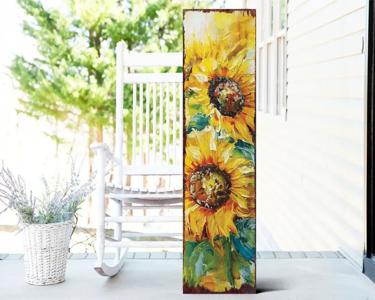 36"  Yellow Brown And Green Sunflowers Solid Wood Porch Sign