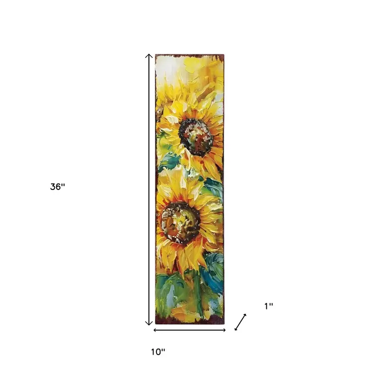 36"  Yellow Brown And Green Sunflowers Solid Wood Porch Sign