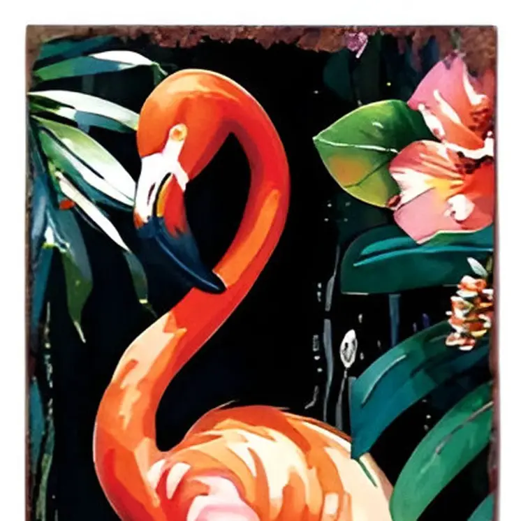 36" Black And Coral Solid Wood Flamingo Porch Sign