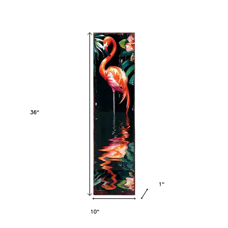 36" Black And Coral Solid Wood Flamingo Porch Sign