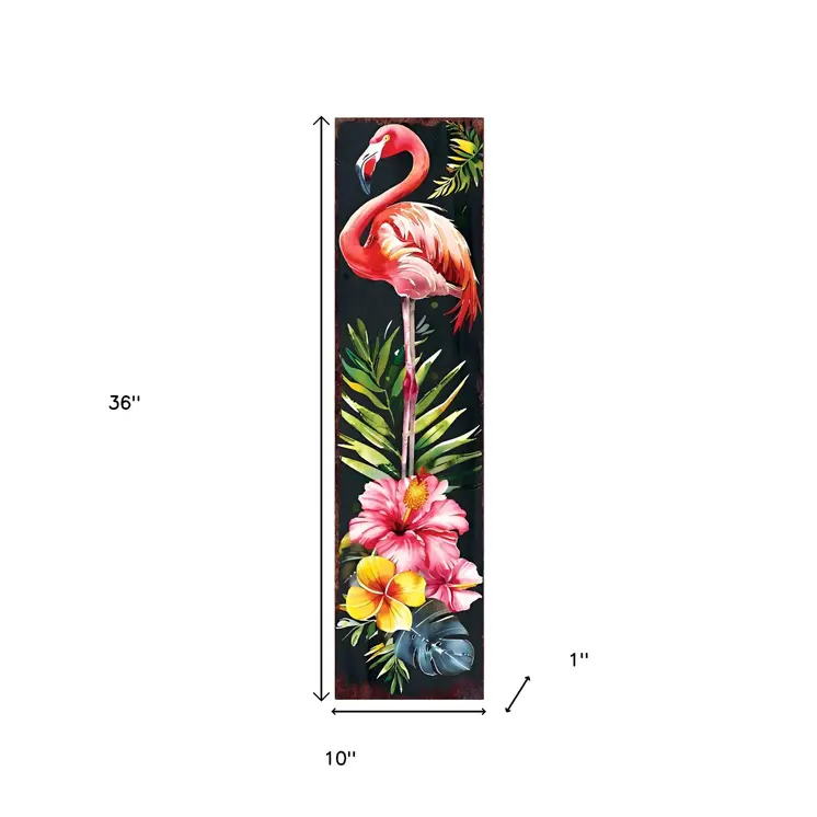36" Black Pink And Coral Solid Wood Flamingo Porch Sign