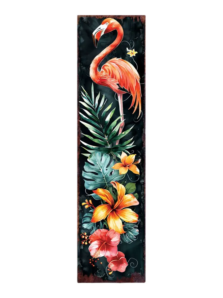 36" Black Coral And Green Solid Wood Flamingo Porch Sign