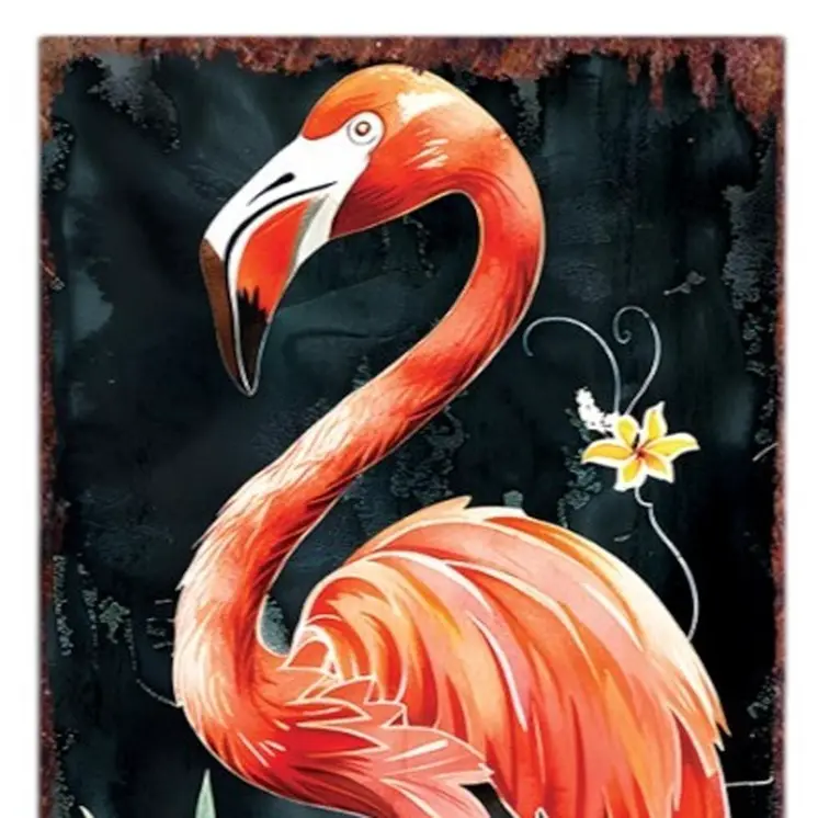 36" Black Coral And Green Solid Wood Flamingo Porch Sign