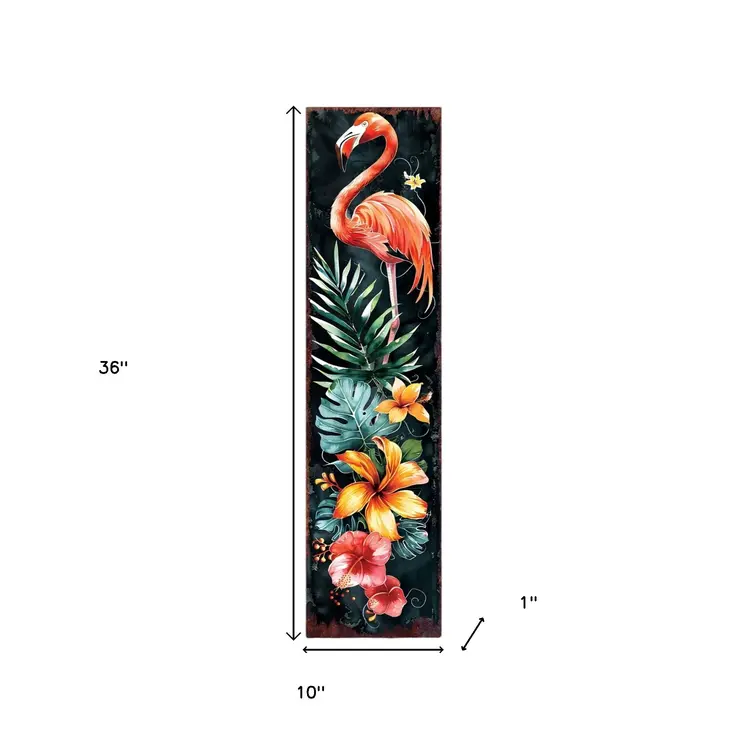 36" Black Coral And Green Solid Wood Flamingo Porch Sign