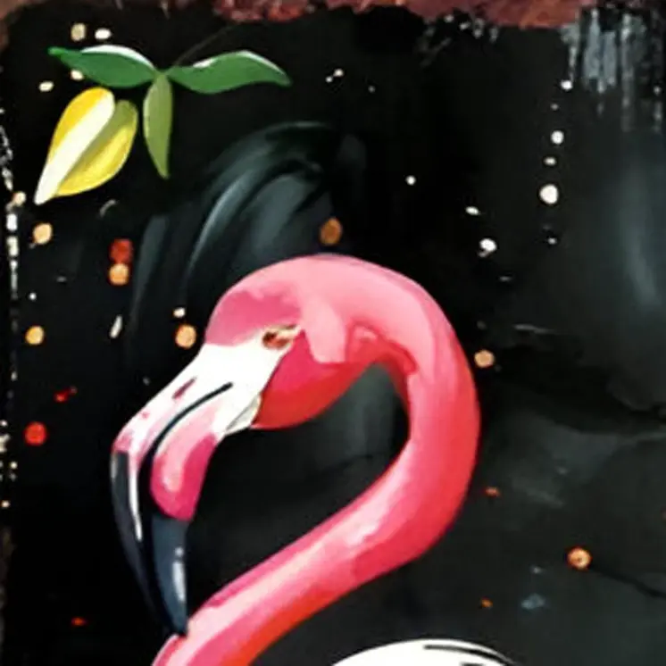 36" Black And Pink Solid Wood Tropical Floral Flamingo Porch Sign