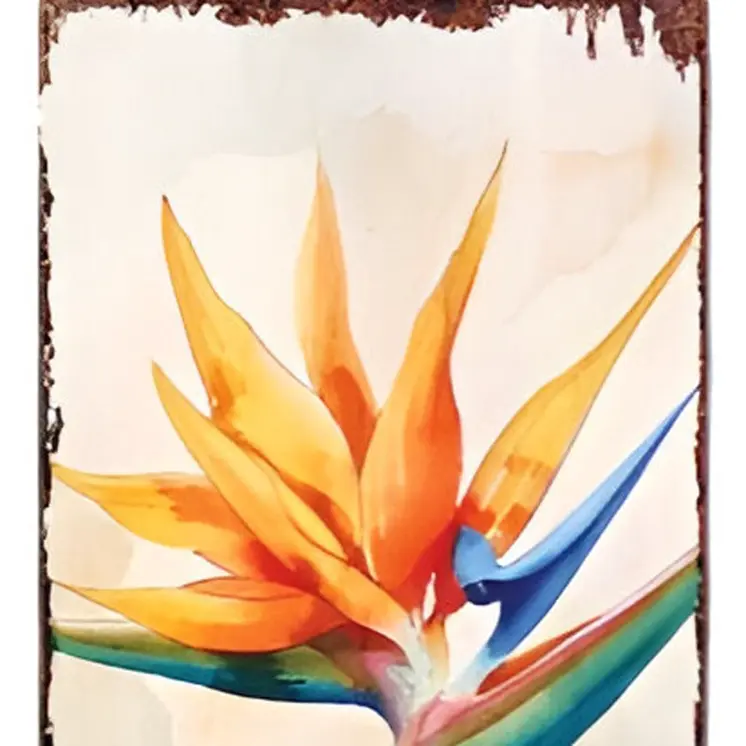 36" Off White Orange And Blue Tropical Floral Solid Wood Porch Sign