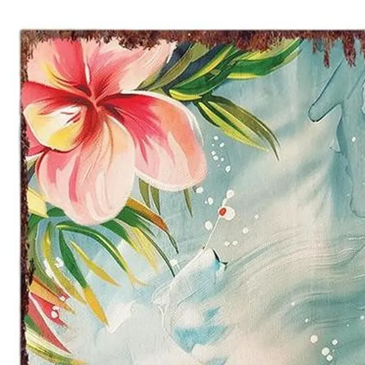 36" Blue Coral And Pink Solid Wood Tropical Floral Flamingo Porch Sign