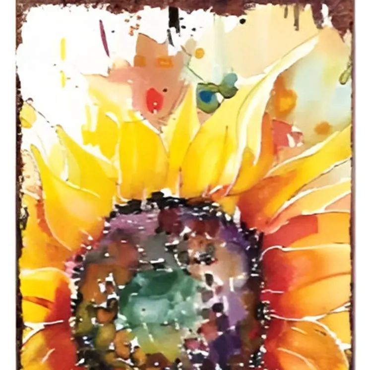 36" Yellow Green And  Brown Watercolor Sunflowers Solid Wood Porch Sign