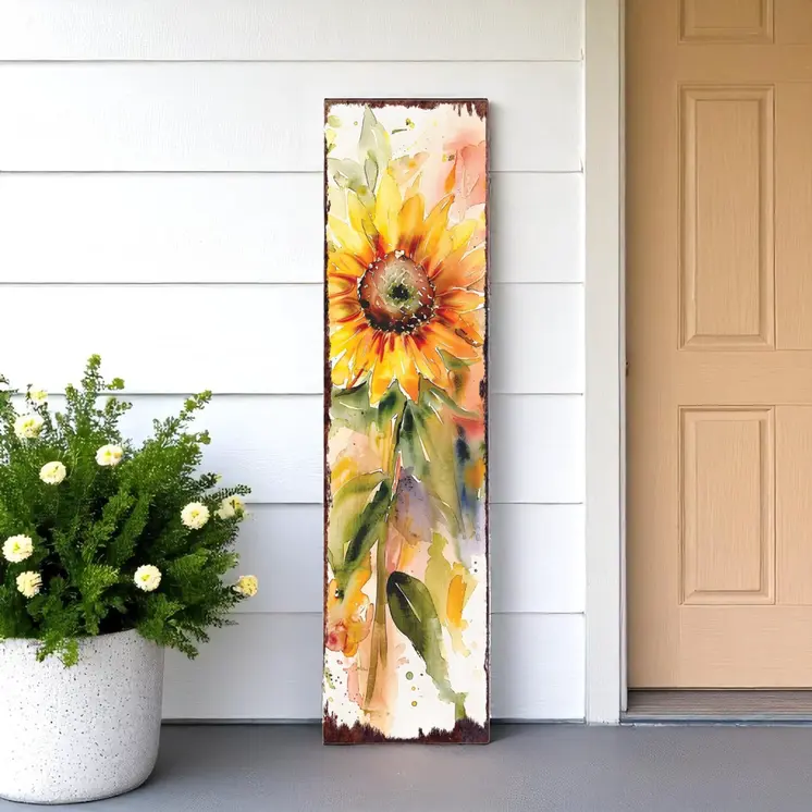 36" Yellow Brown And Green Sunflowers Solid Wood Porch Sign