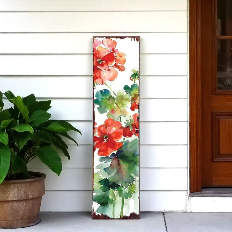 36" White Red And Green Floral Bouquet Solid Wood Porch Sign