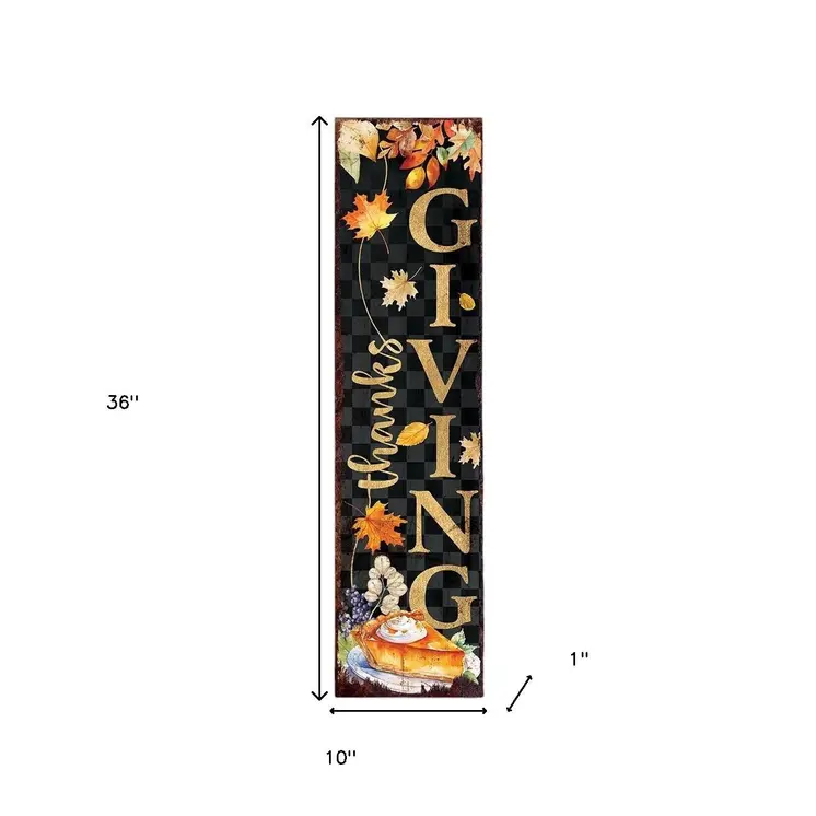 36" Black And Orange Solid Wood Thanksgiving Autumn Leaves Porch Sign