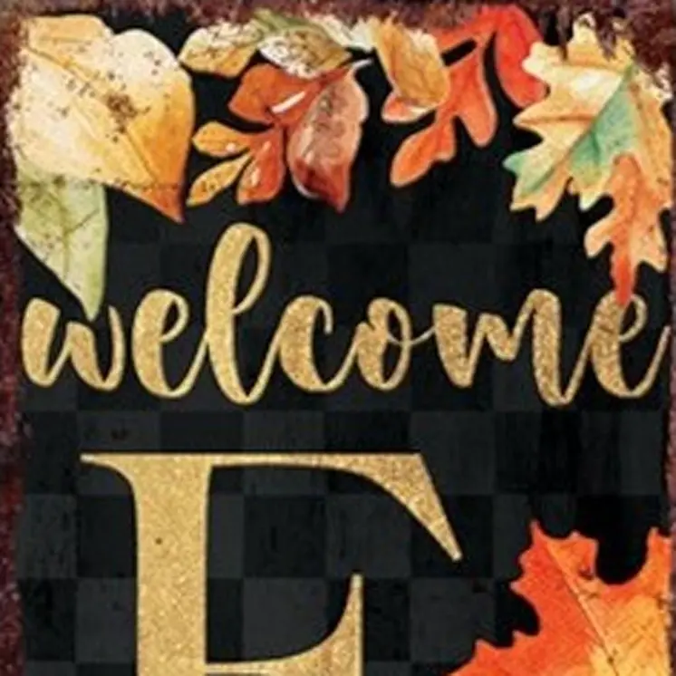 36" Black Orange And Gold Welcome Autumn Leaves Solid Wood Porch Sign