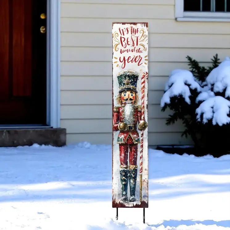 42" Red And White Solid Wood Best Time of Year Christmas Nutcracker Garden Stake