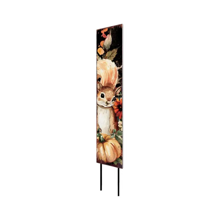42" Black Tan And Orange Solid Wood Squirrels Garden Stake