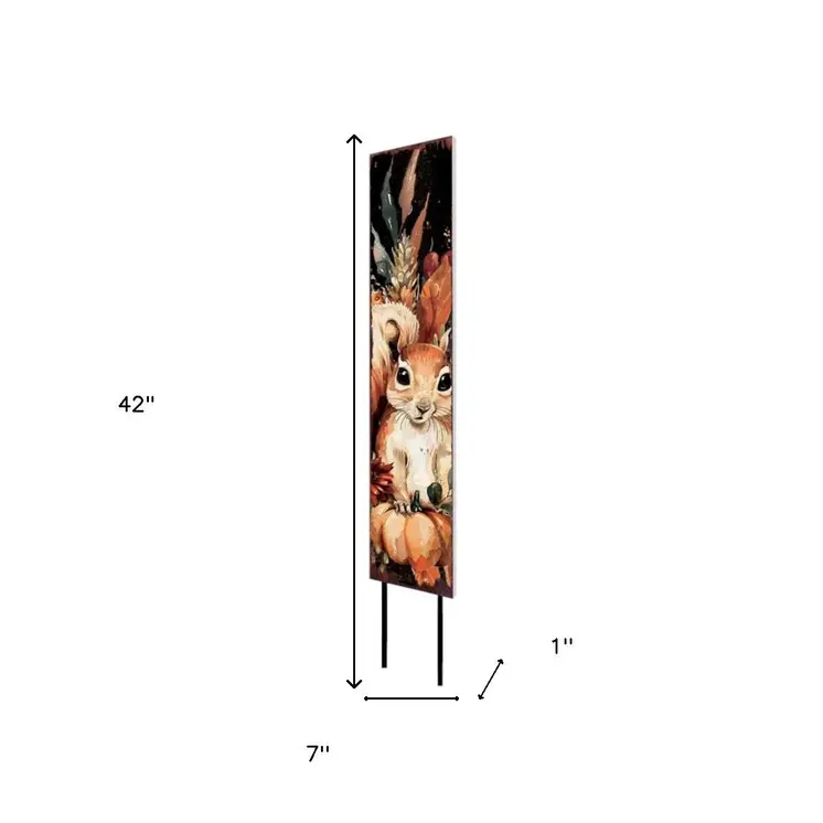 42" Black Tan And Orange Solid Wood Squirrels Garden Stake