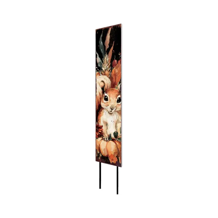 42" Black Tan And Orange Solid Wood Squirrels Garden Stake