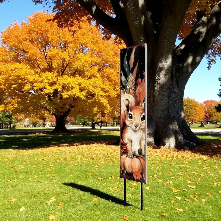 42" Black Tan And Orange Solid Wood Squirrels Garden Stake