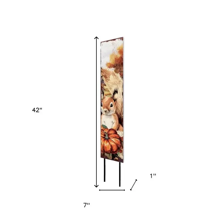 42" White And Brown Solid Wood Squirrels Garden Stake