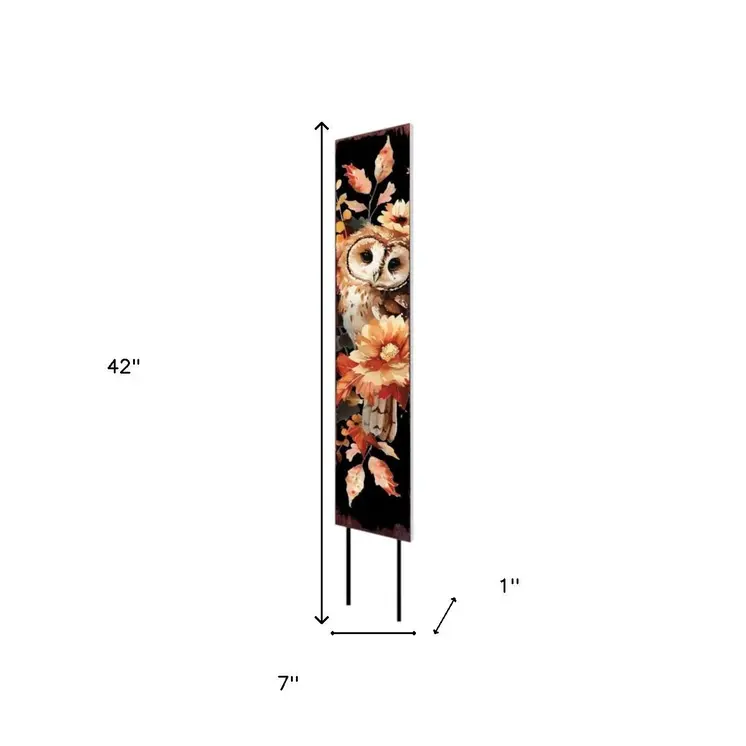 42" Black Tan Off White And Orange Floral Bouquet Solid Wood Birds Garden Stake