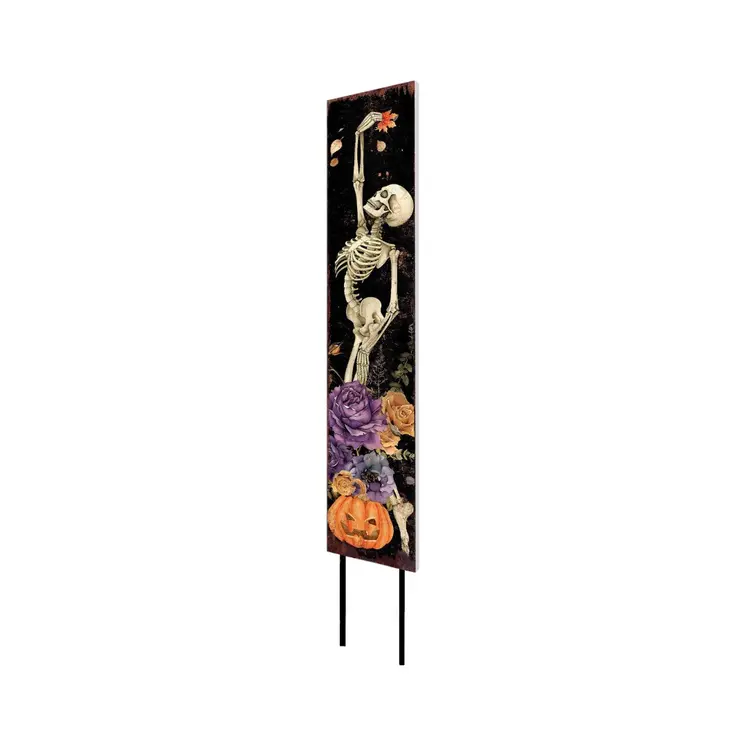42" Black And White Solid Wood Halloween Skeleton Garden Stake