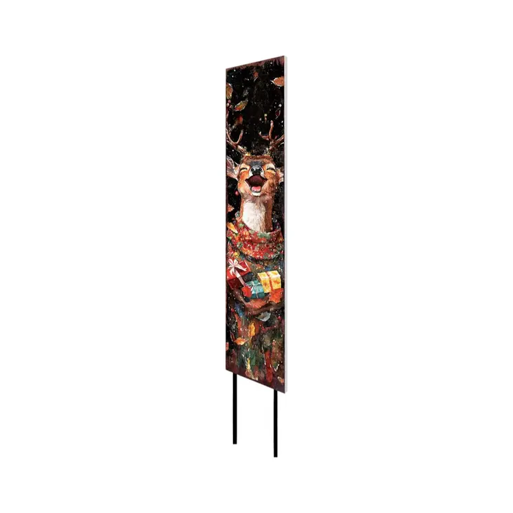 42" Black Red And Green Christmas Solid Wood Deer Garden Stake
