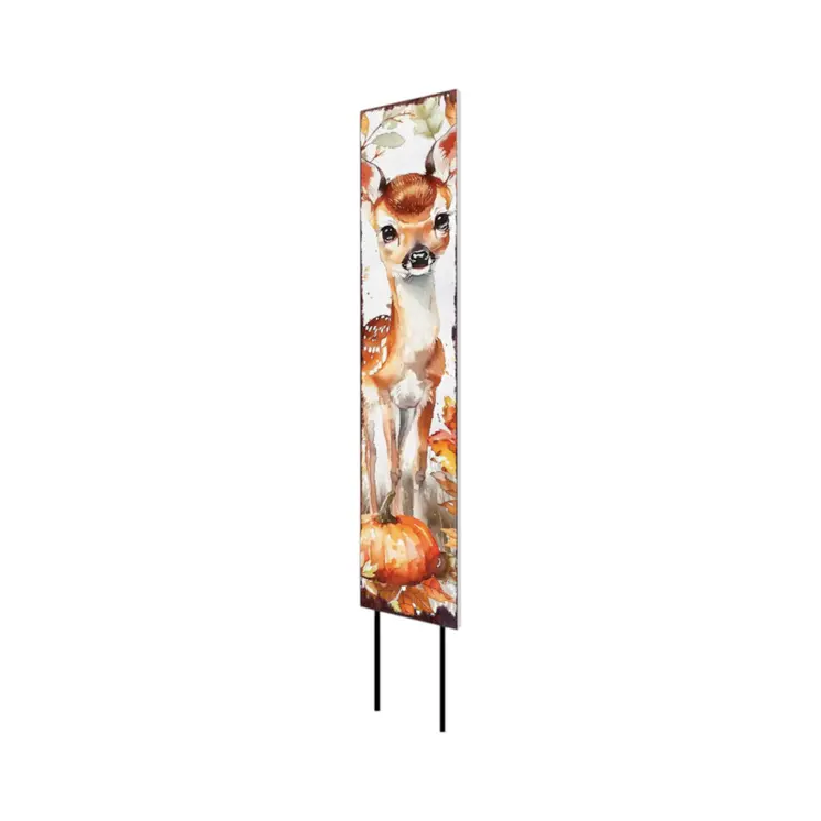 42" White And Brown Solid Wood Fall Deer Garden Stake