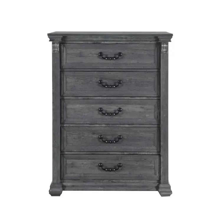 38" Gray Wood Five Drawer Dresser