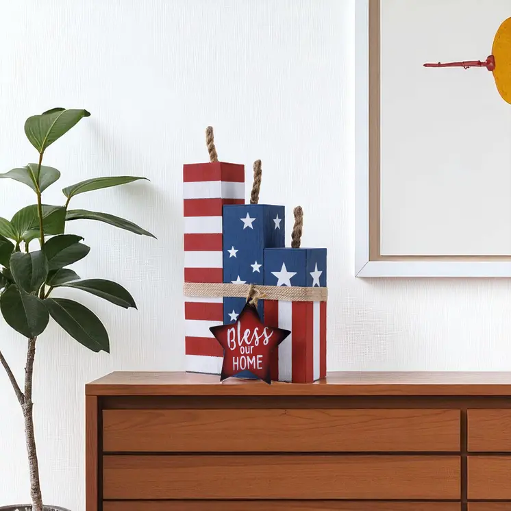14" Red White And Blue Tabletop Sculpture