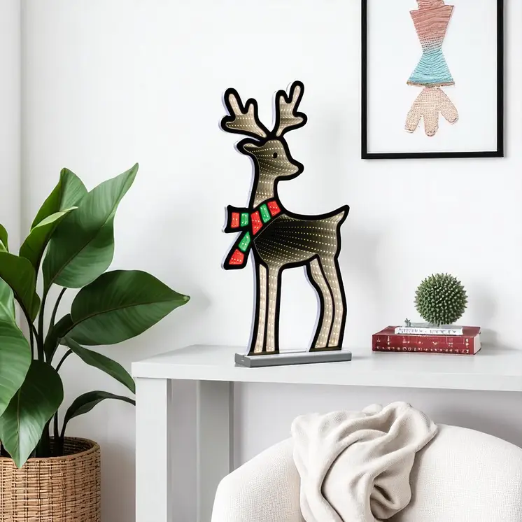 33" White And Green Acrylic Deer Figurine with LED