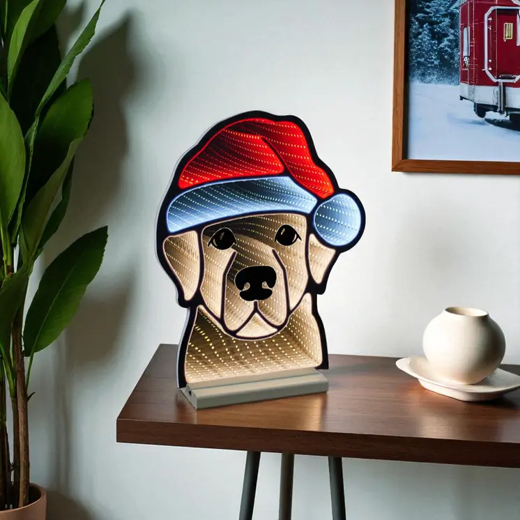 17" Beige And Red Acrylic Dog Figurine with LED