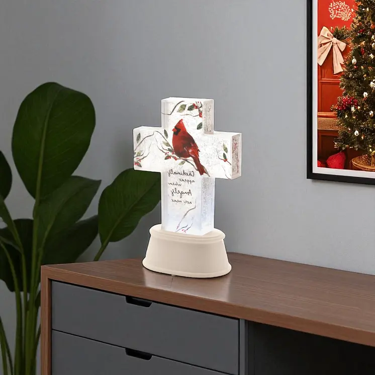 9" Red And White Plastic Bird Tabletop Sculpture with LED
