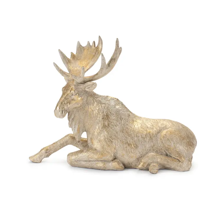 Set of Two Gold And Beige Polyresin Moose Figurine
