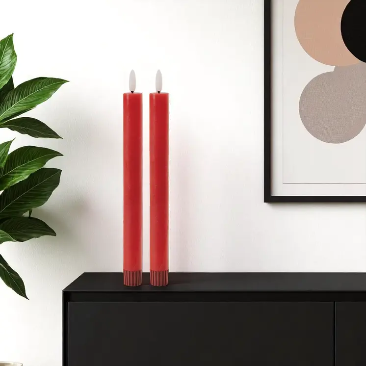 Set of Two Red Flameless Taper Candles