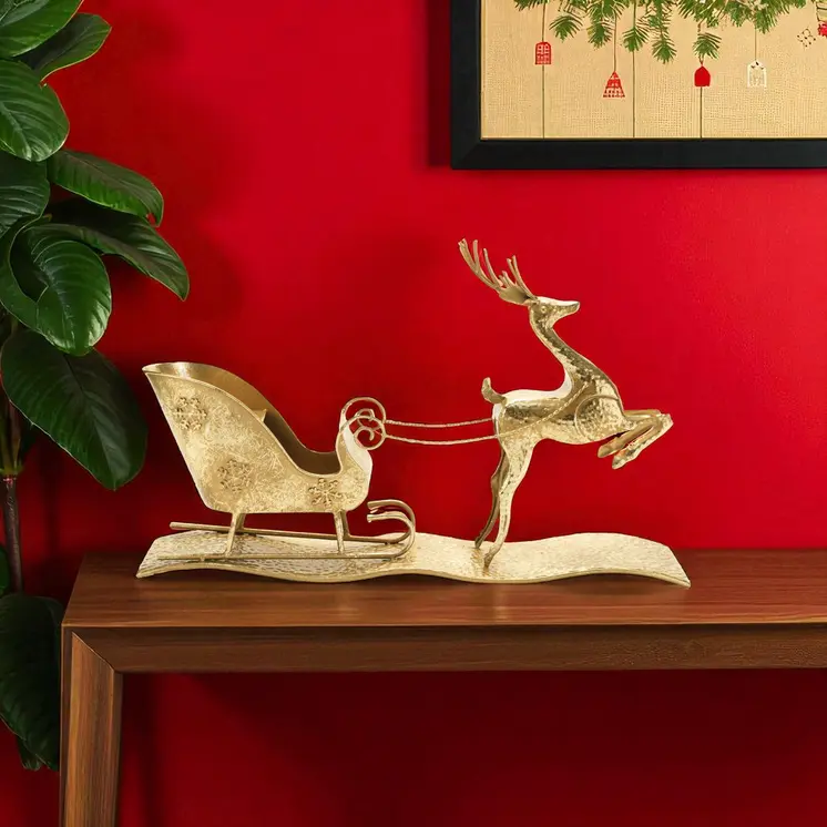 15" Gold Iron Deer Tabletop Sculpture