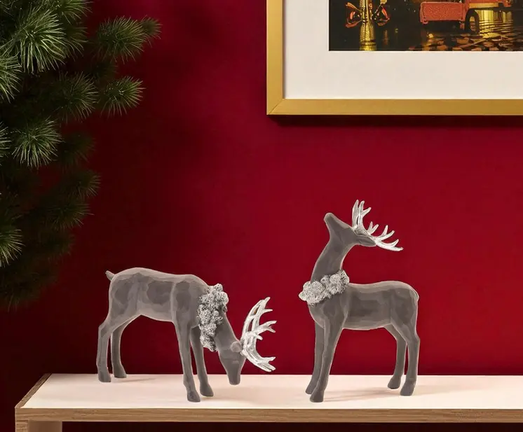 Set of Two Gray Resin Deer Figurine