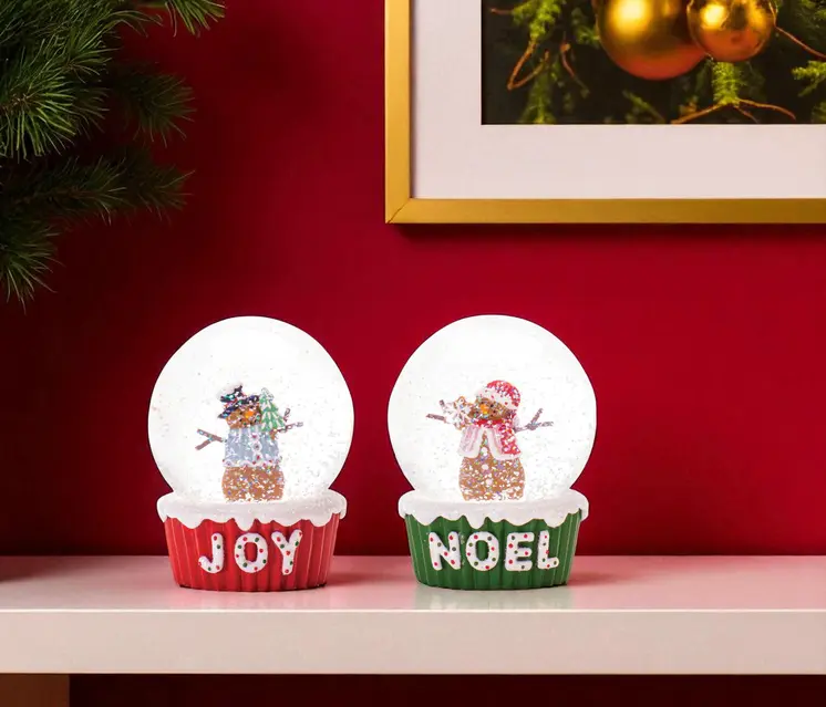 Set of Two Green Red And White Resin Tabletop Sculpture