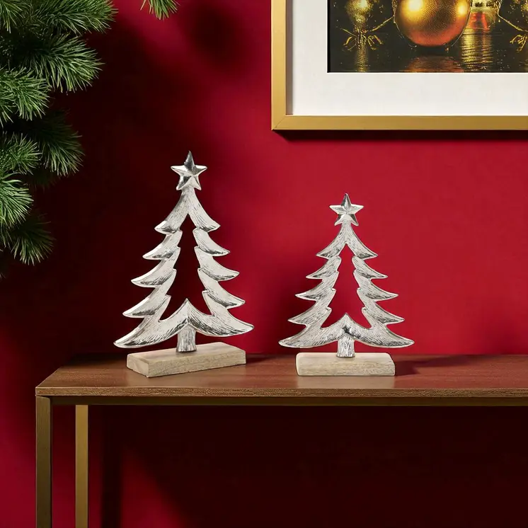 Set of Two Gray And Beige Aluminum Tabletop Sculpture