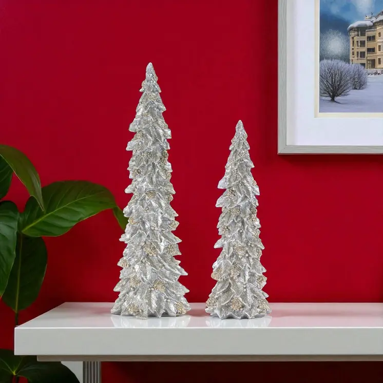 Set of Two Silver And Gold Polyresin Tabletop Sculpture