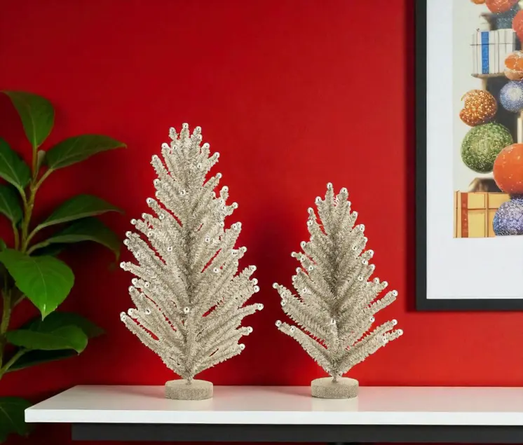 Set of Two Silver Plastic Tabletop Sculpture
