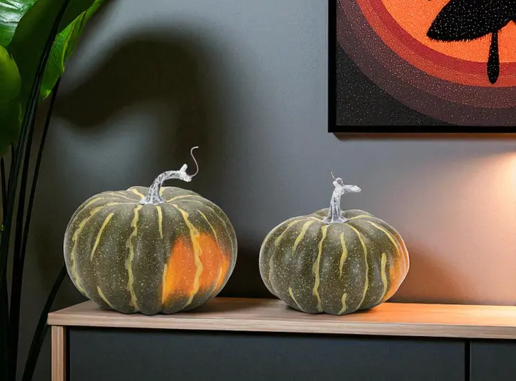 Set of Two Green And Orange Plastic Tabletop Sculpture