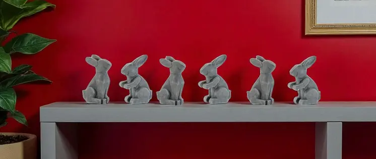 Set of Two Gray Polyresin Rabbit Figurine