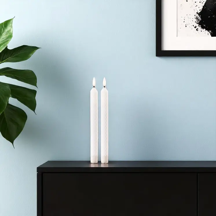 Set of Two White Flameless Taper Candles